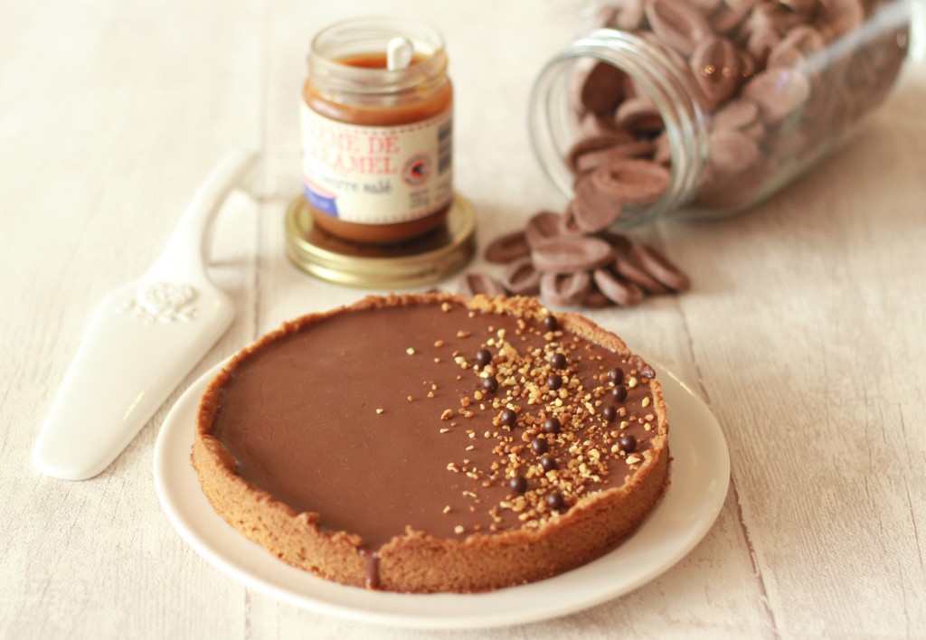 Tarte sablée caramel, pralin et chocolat Jivara 28