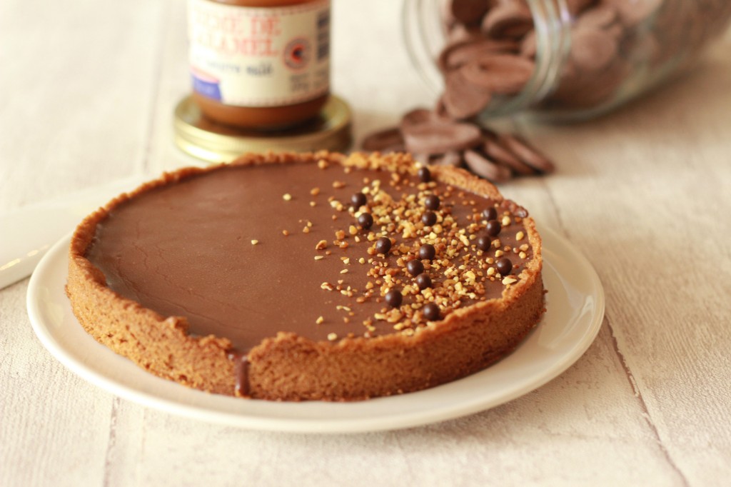 Tarte sablée caramel, pralin et chocolat Jivara 20